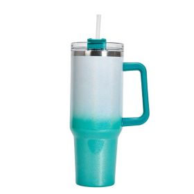 Large Capacity Double-layer Stainless Steel Vacuum Insulation Cup (Color: White Green)