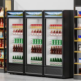 Commercial Merchandiser Refrigerator 9.7 CU.FT Glass Door Beverage Refrigerator (Option: Black)