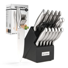 Kitchen Knife Set, 15 Pieces Knife Set With Block, Knives Set For Kitchen, Silver Hollow Ergonomic Handle For Chef Knife Set, Kitchen Shears,Blac (Option: Sliver)