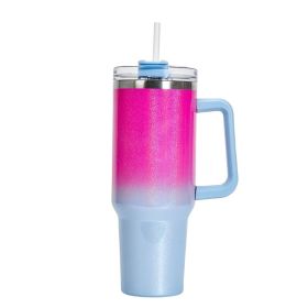 Large Capacity Double-layer Stainless Steel Vacuum Insulation Cup (Color: Pink Blue)