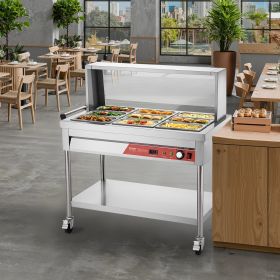 9 X 1/3 Pans Commercial Food Warmer Steam Table With Undershelf And Shield (Option: Silver)