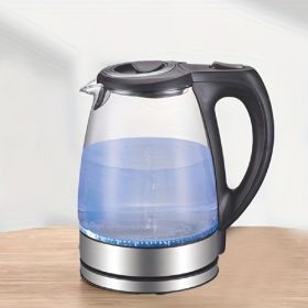 Electric Kettle With Stainless Steel Filter And Inner Lid, 1200W Wide Opening 1.7L Glass Tea Kettle & Hot Water Boiler Black (Color: W13532858)