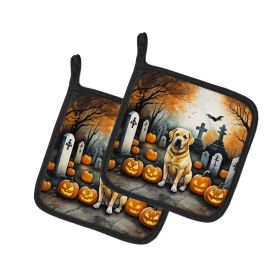 Yellow Labrador Retriever Spooky Halloween Pair of Pot Holders Kitchen Heat Resistant Pot Holders Sets Oven Hot Pads for Cooking Baking BBQ (Default: Default)