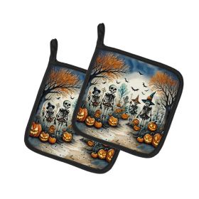 Calacas Skeletons Spooky Halloween Pair of Pot Holders Kitchen Heat Resistant Pot Holders Sets Oven Hot Pads for Cooking Baking BBQ, 7 1/2 x 7 1/ (Default: Default)